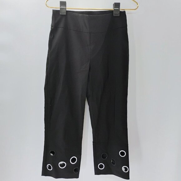 Joseph Ribkoff Pants - Joseph Ribkoff Womens Size 4 Crop Capri Black Pants Faux Coin Details #3610